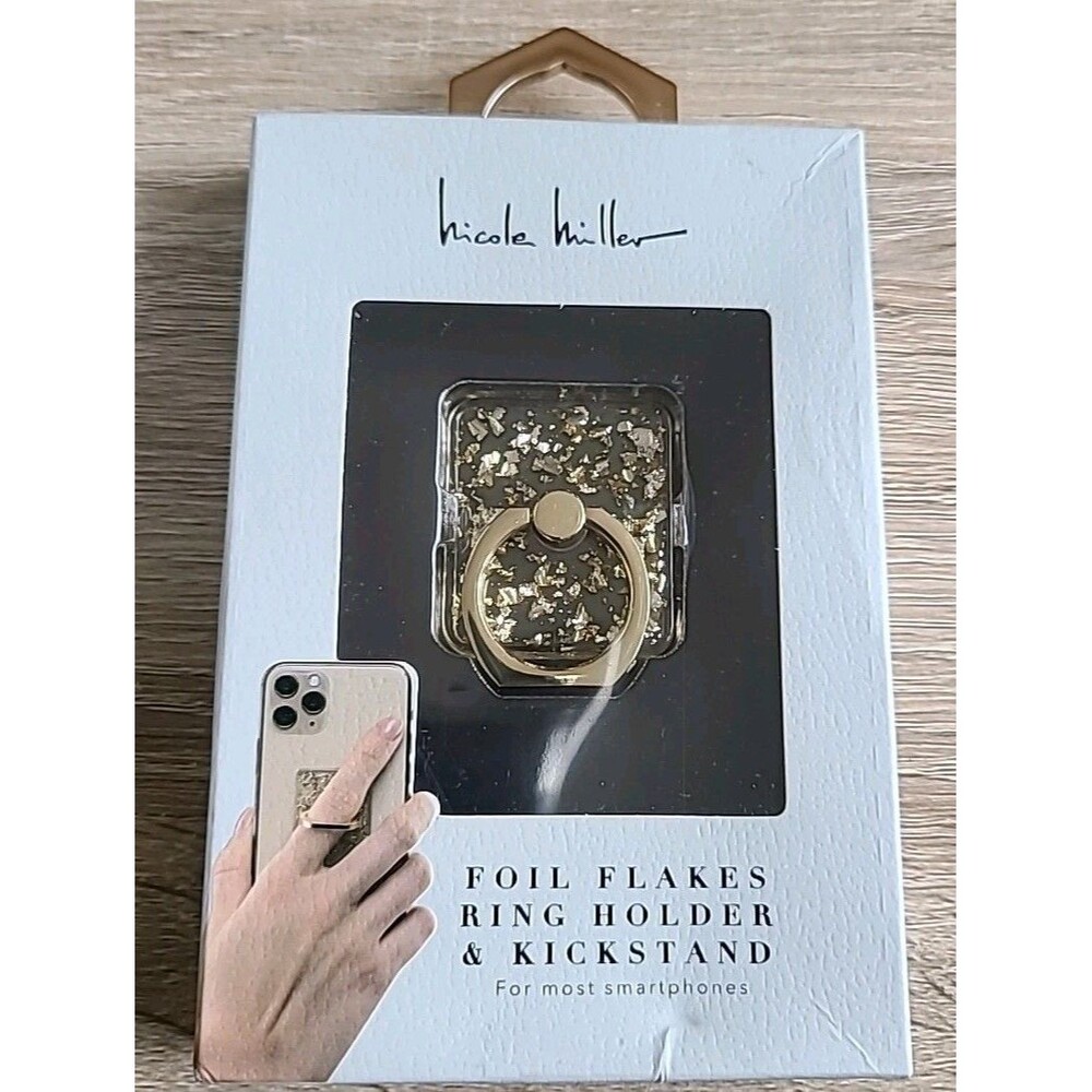 Nicole Miller*Gold foil flakes*ring holder & kickstand*for most smartphones New